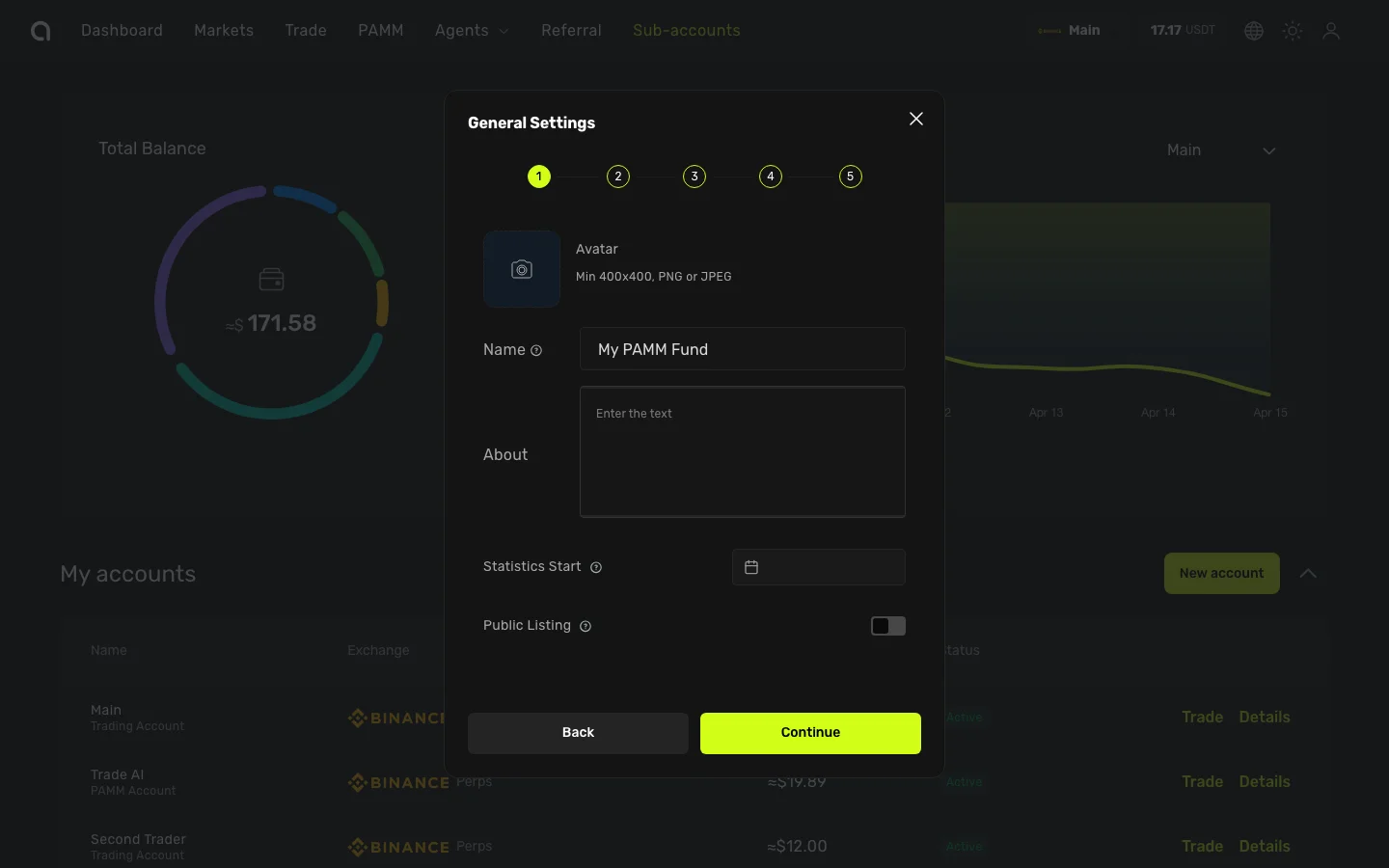 Общие настройки — аватар, имя, описание, дата начала статистики, публичный листинг