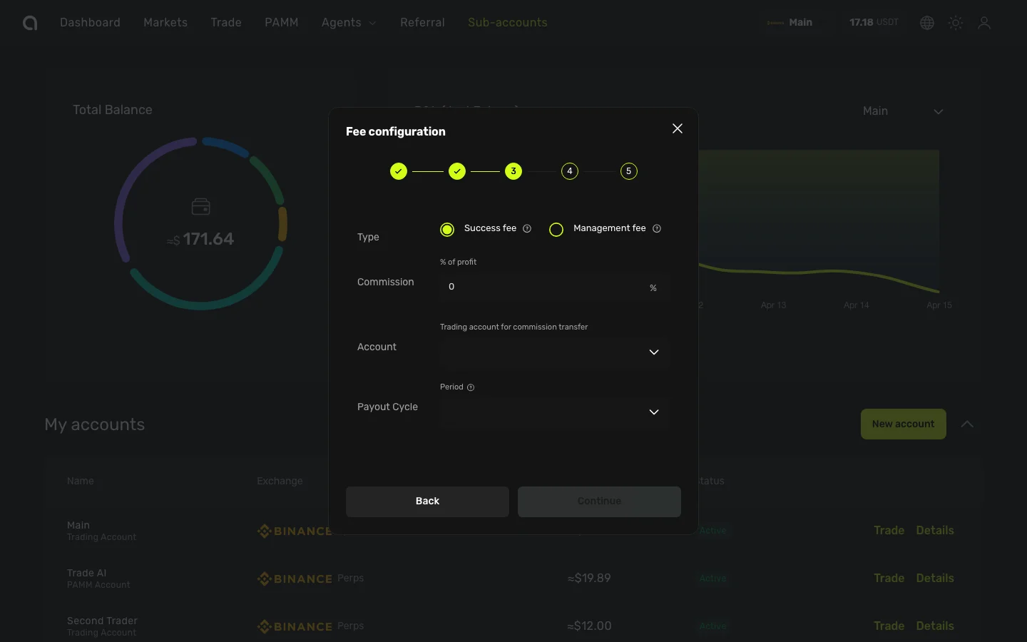 Настройка комиссии — Success Fee или Management Fee, процент комиссии, расчётный период